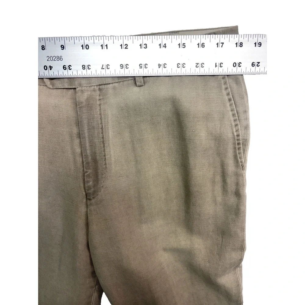 Hiltl 36x30 Beige Linen Cotton Washed Trousers Dress Pants Flat Front Cuffed